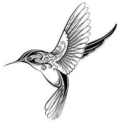 a black and white drawing of a humming bird