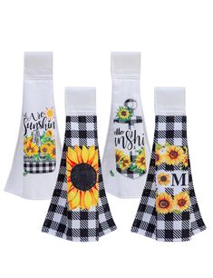 three sunflowers and gingham kitchen towels