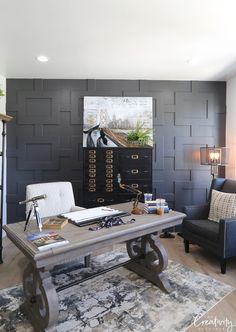 the living room is decorated in black and white