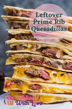 layers of tender medium-rare prime rib are heated to just the right warmth when layered with cheddar and monterey jack cheeses to make the ultimate quesadillas Leftover Spare Rib Recipes, Roast Beef Quesadillas, What To Make With Leftover Prime Rib, Leftover Rib Roast Recipes, Leftover Prime Rib Recipes Ideas, Prime Rib Leftover Recipes, Wraps Lunch, Quesadilla Cheese, Leftover Roast Beef Recipes