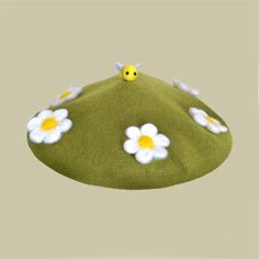 Carefully hand-sewn and crafted, this beret is made of a soft wool that can keep you comfortable. This beret will undoubtedly highlight you and give you confidence!  Size is about 50.0 - 60.0 cm. Dry clean only. Find me on instagram: Chubby__bubble__ Cute Green Handmade Hats, Cute Green Spring Hat, Kawaii Y2k, Floral Fairy, French Beret, Diy Hat, Beret Hat, Avocado Green, Green Wool