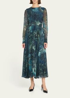 Chiffon Midi Dress, Bergdorf Goodman, Jason Wu, Luxury Dress, Round Neckline, Pleated Skirt, Dress Collection, Chiffon, Midi Dress