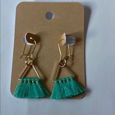 Kids' Earrings Are Very Light Brand New Hand -Made Adjustable Green Tassel Earrings For Summer, Trendy Green Dangle Tassel Earrings, Trendy Green Tassel Dangle Earrings, Gold Tassel Drop Earrings For Spring, Green Dangle Earrings For Spring, Trendy Green Tassel Drop Earrings, Trendy Green Tassel Earrings, Trendy Green Earrings For Spring, Green Earrings For Spring