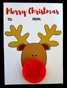 a christmas card with a red nose and antlers on it