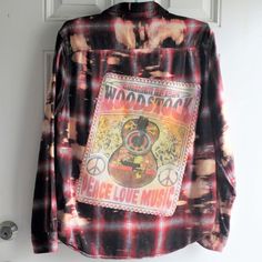 Upcycled Distressed Made It Art Men's Flannel Shirt With Custom Woodstock Peace Love Music Graphic Tee Sewn On Back - One Of A Kind The Shirt Is Pre-Owned, In Excellent Condition The Size Is Men's Xl, But It Can Be Unisex. Just Check Out The Measurements. 55% Cotton 45% Viscose Measurements: Armpit To Armpit - 25" Back Top To Bottom: 29" Sleeve: 20" Peace Love Music, Mens Flannel Shirt, Boho Shirts, Love Music, Art Shirts, Peace Love, Woodstock, Flannel Shirt, Casual Shirts For Men