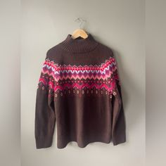 Size Large. New With Tags. Turtle Neck Type. 20% Off Of 2+ Bundles. Pink Fair Isle Pattern Top For Fall, Casual Pink Tops With Fair Isle Pattern, Casual Pink Fair Isle Pattern Tops, Pink Fair Isle Pattern Sweater, Grey Sweaters, Grey Sweater, Colorful Sweaters, Brown And Grey, Turtle Neck