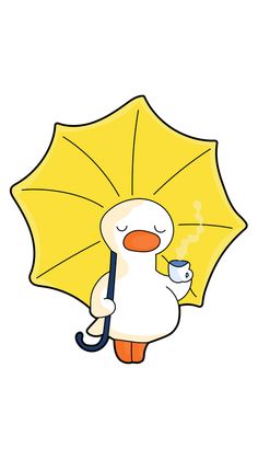 Here is the duck with a yellow umbrella and tea. Nothing strange or weird, just the duck, who wants to have a walk in the rain and have a cup of tea. It's a wonderful time to think about your life or... Cute Umbrella Drawing, Duck With Umbrella, Rain Cartoon, Umbrella Cartoon, Umbrella Drawing, Umbrella Illustration, Walk In The Rain, Cool As A Cucumber, Coffee Cartoon