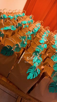 brown paper bags with green leaves on them