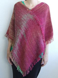 Handwoven poncho made with handdyed cotton by HandweavingbyMima, $160.00 Cotton Shawl Poncho, Handwoven Poncho, Handwoven Clothing, Poncho For Women, Woman Coat, Fun Clothes, Poncho Shawl, Cape Sweater, Ladies Poncho