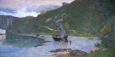 a painting of a boat in the water