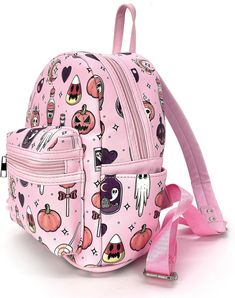 The perfect blend of spooky and sweet, designed to add a touch of enchanting style to your Halloween festivities! Whether you're collecting candy, attending a costume party, or simply embracing the magic of the season, this backpack is here to complement your charmingly eerie look. Get ready to enchant everyone with your adorable yet spooky style by grabbing your own Girly Halloween Backpack. Order now to add a touch of bewitching charm to your Halloween adventures. Whether you're exploring haunted houses or simply enjoying the autumn ambiance, this backpack is your perfect companion for a spellbindingly stylish Halloween! Dimensions: 9 x 5 x 9.5 inches Novelty Halloween School Backpack, Halloween Themed Travel Backpack, Themed Halloween Travel Backpack, Halloween Standard Backpack With Zipper Closure, Cute Halloween Travel Backpack, Black Halloween Novelty Backpack, Black Novelty Backpack For Halloween, Halloween School Backpack, School Bags With Zipper Closure For Halloween