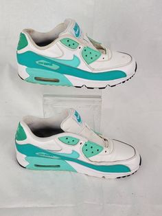 NIKE AIR MAX 90 LTR GS WHITE TURQUOISE JADE 833376 106 Size 6.5Y. Nike Air Max 90 Ltr, White Turquoise, Nike Air Max 90, Saucony Sneaker, Air Max, Nike Air Max, Nike Air, Jade, Lemon