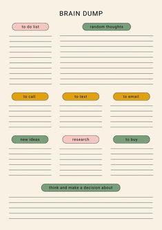 Beige Minimalist Brain Dump Planner - Templates by Canva Brain Dump To Do List, Diy Daily Planner Notebook Ideas, One Note Templates Planner Free, Brain Dump Planner, Braindump Template, How To Brain Dump, Canva Planner Template, Brain Dump Template Free Printables, Good Notes Planner Template