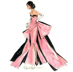 a drawing of a woman in a pink and black dress