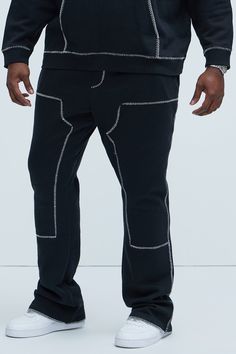 Available In Black. Elastic Waistband Drawstring Side Hand Pockets Back Hand Pockets Contrast Stitch Detail Flared Fit Pair With "Tyson Stitch Hoodie" 80% Cotton 20% Polyester Imported | Mens Tyson Stitch Skinny Flared Sweatpants in Black size Large by Fashion Nova Flared Sweatpants, Stitch Hoodie, Mens Fleece, Contrast Stitch, Black Fashion, Fashion Nova, Sweatpants, Size Medium, Elastic