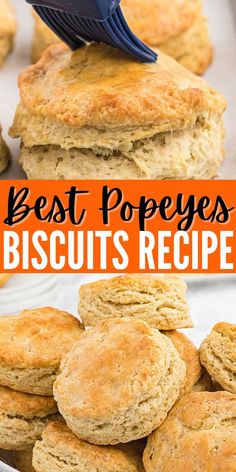 biscuits are stacked on top of each other with the words best poppys biscuits recipe