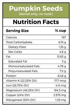 the nutrition label for pumpkin seeds