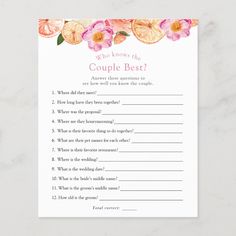 an orange and pink flower bridal game with the words, what do you know?