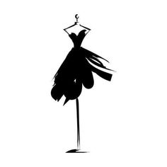 a black and white silhouette of a dress on a mannequin