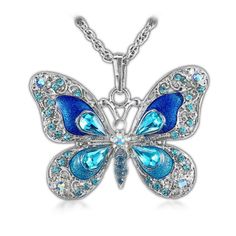 PRICES MAY VARY. Butterfly is a Symbol of Happiness,Love,and It Can Give a Person with Inspiration,Intoxicated and Yearning. Material:Alloy Metal and Rhinestone;Color:Blue. Size(Approx):Overall Length 42 cm /16.53 inches,Extender Chain 5 cm /1.96 inches,Butterfly Size 4.1 cm x 5.7 cm /1.61 inches x 2.24 inches. Perfectly Match with Your Outfits,Show the Most Beautiful You. Be the Focus and the Star in Group by Wearing It - Available to Any Important Occasions:Party,Dating,Anniversary,Friends Gat Rapper Jewelry, Hip Hop Bling, Enamel Butterfly, Sweater Necklace, Long Necklaces, Butterfly Pendant Necklace, Neck Jewellery, Necklace Fashion, Hip Hop Jewelry