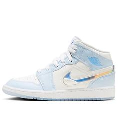 (GS) Air Jordan 1 Mid 'Frozen' FQ9117-400 Tenis Nike Jordan, Painted Canvas Shoes, Blue Jordans, Shoes Retro, Nike Models, Limited Edition Sneakers, Cute Nike Shoes, Cute Nikes, Air Jordan 1 Mid