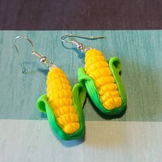 Corn on the Cob earrings Yellow Novelty Earrings With Ear Wire, Novelty Yellow Earrings With Ear Wire, Yellow Polymer Clay Earrings With Ear Wire, Yellow Handmade Novelty Jewelry, Handmade Yellow Novelty Jewelry, Handmade Yellow Plug Earrings As Gift, Yellow Nickel-free Earrings As Gift, Mango Earrings, Food Miniatures