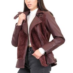 Featuring faux fur details, this junior's Coffee Shop Oversized Faux Leather Moto Jacket is sure to complete every look. Finding the perfect fit and size for women's clothing requires basic measurements of your chest, waist, hips and inseam. Use this guide to learn more about sizing and everything Kohl's has to offer in women's fashion. FEATURES Faux leather with faux fur body Woven, soft construction 2 zipper close pockets at hip Straight hem Zipper closure Barrel cuffs Set-in sleeves Long slee Faux Fur Lined Leather Jacket For Fall, Cold Weather Faux Fur Leather Jacket, Long Sleeve Faux Fur Leather Jacket For Cold Weather, Burgundy Zipper Closure Outerwear For Winter, Faux Fur Leather Jacket For Fall, Trendy Faux Fur Leather Jacket For Fall, Burgundy Winter Outerwear With Zipper Closure, Faux Fur Lined Biker Jacket For Fall, Faux Fur Leather Jacket With Zipper Closure