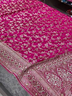 Rani Pink Banarasi Hand Embroidery Saree - Etsy Banarasi Silk Salwar Kameez With Resham Embroidery For Reception, Silk Traditional Wear With Zari Weaving For Reception, Semi-stitched Katan Silk Traditional Wear With Intricate Embroidery, Semi-stitched Banarasi Silk Sharara With Intricate Embroidery, Gold Banarasi Silk Sharara With Intricate Embroidery, Katan Silk Saree With Zari Weaving For Reception, Banarasi Silk Choli With Intricate Embroidery For Traditional Ceremonies, Gold Dupatta With Zari Weaving For Reception, Diwali Banarasi Silk Sharara With Intricate Embroidery