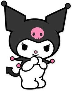 a cartoon character with a skull on it's head and black hair, wearing a cat costume