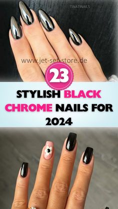 Shine with elegance using these chic black chrome nail designs in 2024. Perfect for any season or event. Black Chrome Nails Designs