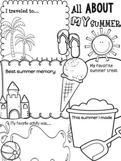 a coloring page with an image of summer items