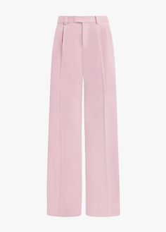 The Low Favorite Pant is our best-selling mid-rise trouser (formerly The Agnes Pant), cast in a smooth, satiny fabric. With a fluid wide-leg silhouette and front pleats, these Pastel Lavender pants look gorgeous on their own and look extra chic when paired with The Smooth Ex-Boyfriend Shirt. 74% Polyester, 22% Rayon, 4% Elastane Suiting Blend Lameka is 5'9.5" wearing a size 2Rise: 11 1/2"Leg Opening: 21"Inseam: 34" Video: Misia is 5' 10" wearing a size 14 Lauren is 5’10” a size 6 Silk Straight Pants In Solid Color, Silk Wide Leg Bottoms With Pressed Crease, Spring Silk Straight Leg Pants, Silk Wide-leg Bottoms With Pressed Crease, Spring Silk Straight-leg Pants, Chic Pink Silk Bottoms, Chic Silk Wide Leg Pants For Spring, Feminine Pink Silk Bottoms, Pink Silk Evening Pants