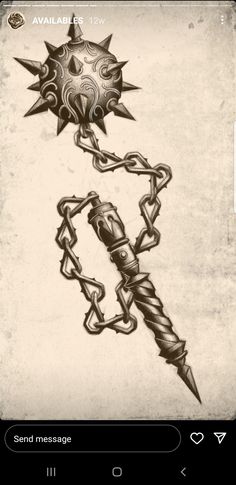 an image of a tattoo design on the back of a cell phone screen, with chains and spikes attached to it