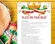 a mexican themed poster with the words plate on your head and sombrero next to it