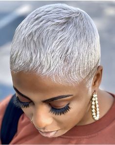 Silver Short Hair Black Women, Feminine Shaved Head, Platinum Blonde Short Hair Black Women, Short Platinum Blonde Hair, Platinum Blonde Pixie, Blonde Natural Hair, Shaved Hair Cuts, Short Shaved Hairstyles