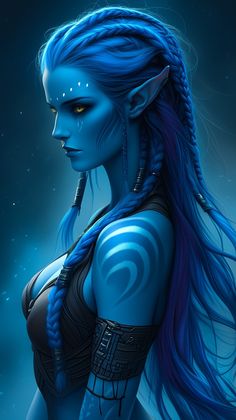 a woman with blue hair and makeup is dressed up as avatar from the movie avatar