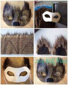 four different masks with fur on them and the words easy mask made out of fake fur