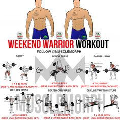 a poster showing how to do the weekend warrior workout