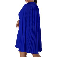 Blue Mock Neck Pleated Cape Dress Blue Pleated Knee-length Mini Dress, Blue Pleated Mini Dress For Work, Cape Dress, Mini Dresses, Women Dresses, Mock Neck, Dresses Mini, Cape, Mini Dress