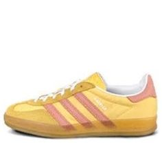 (WMNS) adidas Originals Gazelle Indoor 'Yellow Pink' IE2959-KICKS CREW Yellow Adidas Lace-up Sneakers, Yellow Sneakers For Spring Streetwear, Adidas Yellow Sneakers With Rubber Sole, Yellow Sneakers With Rubber Sole For Spring, Yellow Sporty Sneakers With Gum Sole, Yellow Adidas Sneakers For Light Sports, Sporty Yellow Sneakers For Spring, Adidas Yellow Sneakers For Light Sports, Yellow Adidas Sneakers Sporty Style