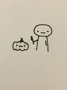 a drawing of a person holding a knife next to a pumpkin