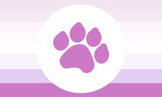 a purple and white striped background with a paw print