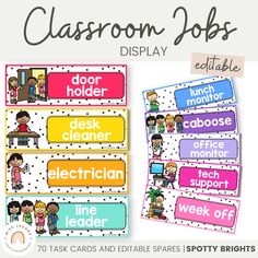 classroom jobs display with colorful labels