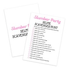 two printable selfie scavengers with the words summer party on them