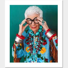 Iris Apfel Fashion Trend -- Choose from our vast selection of art prints and posters to match with your desired size to make the perfect print or poster. Pick your favorite: Movies, TV Shows, Art, and so much more! Available in mini, small, medium, large, and extra-large depending on the design. For men, women, and children. Perfect for decoration. Artsy Art Print For Art Collection, Mode Over 50, Woman With Glasses, How To Have Style, Bruce Weber, Mode Hippie, Stil Boho, Advanced Style, Rare Birds