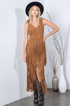 Cowgirl Fringe, Suede Fringe Dress, Western Dress For Women, Fringe Dresses, Cowgirl Dresses, Tassel Skirt, Faux Suede Dress, Boho Cowgirl, Western Dress