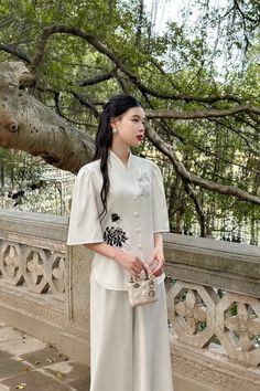 elegant Vietnamese Style, White Pajamas, Golden Dragon, Sugar Land, Silk Pajamas, Pajamas Set, White Green, Pajama Set, Temple