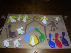 We used the Kids hand and foot prints to make a manger scene picture! Nativity Painting, Infant Classroom, Picture Love, Christmas Bulletin Board, Christmas Bulletin, Nativity Christmas, Kids Holiday, Holiday Crafts For Kids