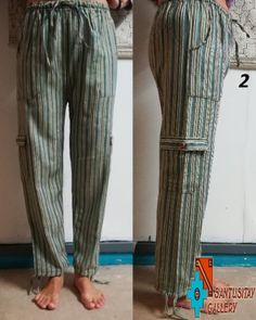 Amazing trousers made from real soft and airy cotton. Very comfortable for travelling - loose and light. Flexible waist -inside flexible rubber. Down of each leg - elasticated band. SIZE S WAIST STRETCH UP TO 36 INCH INSIDE LEG 24 INCH OUTSIDE LEG 36 INCH Cotton Striped Beach Pants, Casual Striped Cotton Harem Pants, Green Cotton Harem Pants For Yoga, Striped Cotton Beach Pants, Bohemian Striped Cotton Pants, Green Hippie Yoga Pants, Cotton Trousers, Red Green Yellow, Fabric Gifts