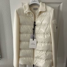 Size S New With Original Tag Never Used Original Price Is $1120 Without Tax No Sale Brand, No Promotion Brand You Can Get More Information On Website Us Moncler Designer White Outerwear With Ribbed Cuffs, Designer White Winter Cardigan, Designer White Fall Cardigan, Designer White Cardigan For Fall, Designer Cream Winter Sweater, Luxury White Winter Cardigan, Luxury White Outerwear With Ribbed Cuffs, Designer Cream Sweater For Winter, Luxury White Winter Sweater